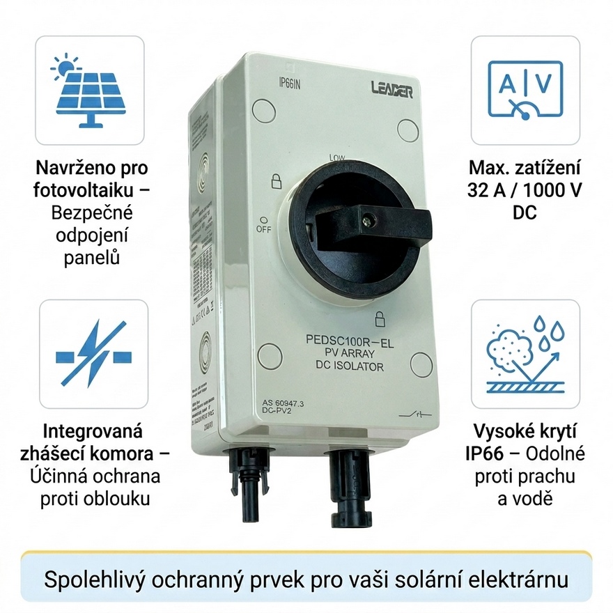 Odpojovač DC/DC AZO DIGITAL pro fotovoltaické instalace 32A / 1000VDC se zhášecí komorou